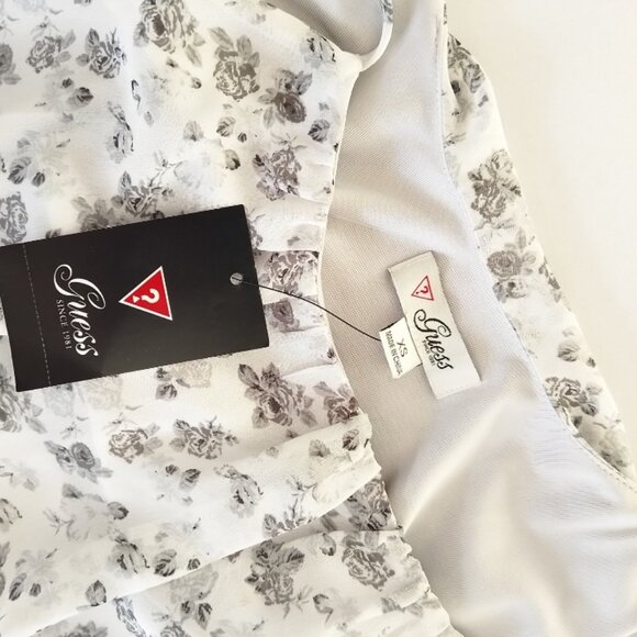 !NEW! GUESS White Floral Print Dress Spaghetti Straps and Flowy Asymmetrical Hem - Picture 4 of 8